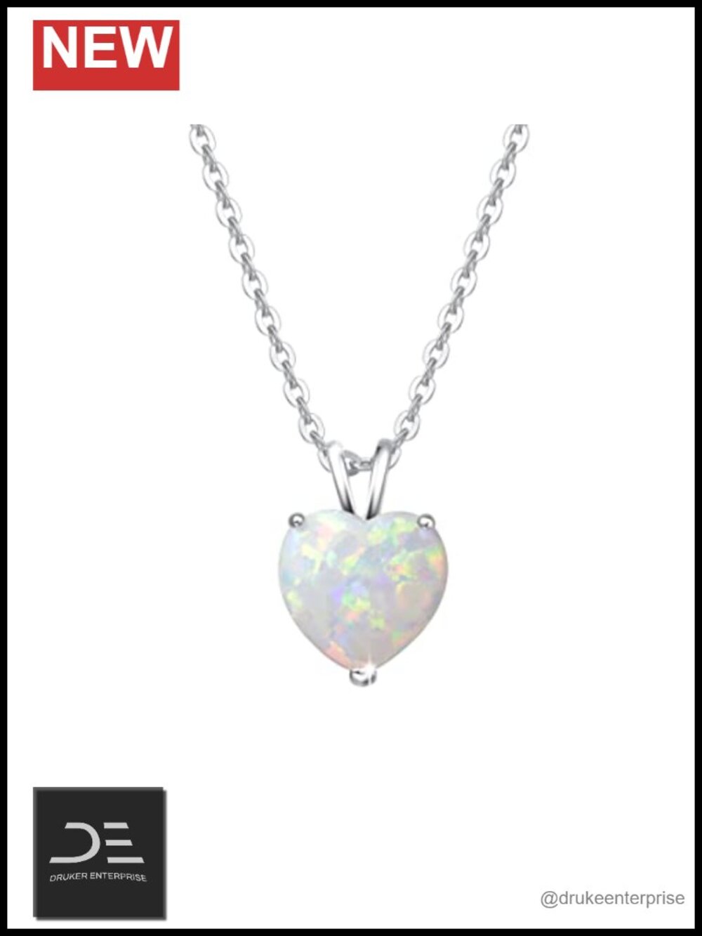 Sterling Silver Opal Heart Pendant Necklace Cubic Zirconia 16-18 Inch Fine